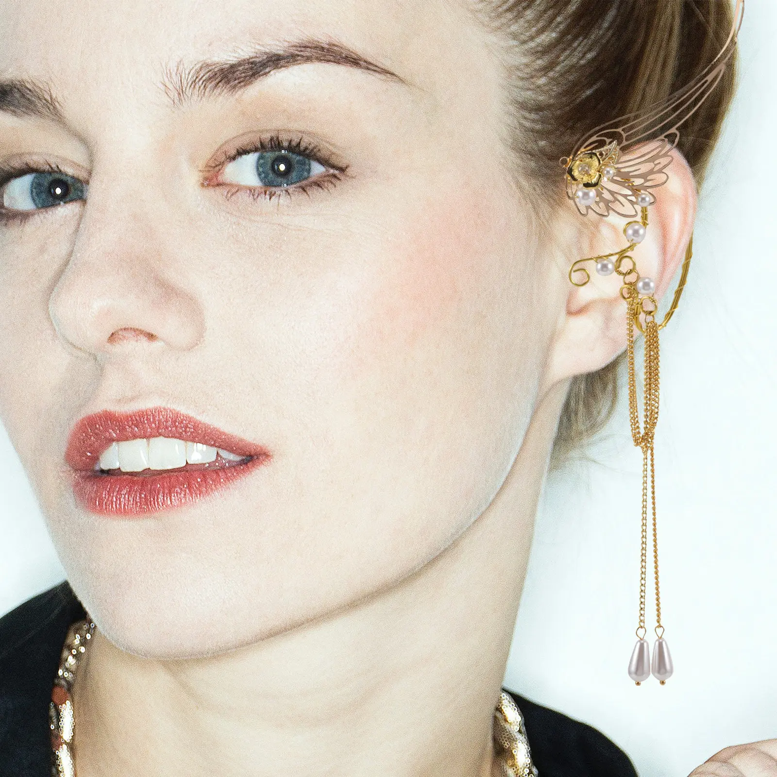 1 pair Ear Clip Earrings Women Jewelry Non Halloween Christmas New Year Elf Ear Clip Elf Ear Cuff Ear Wrap Cuff Gold
