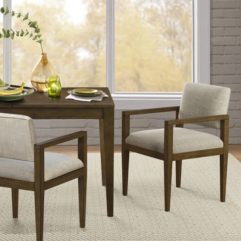 Upholstered Dining Chairs with Arms (Set of 2),Crafted from durable solid wood with a rich pecan finish,Comfortable upholstered