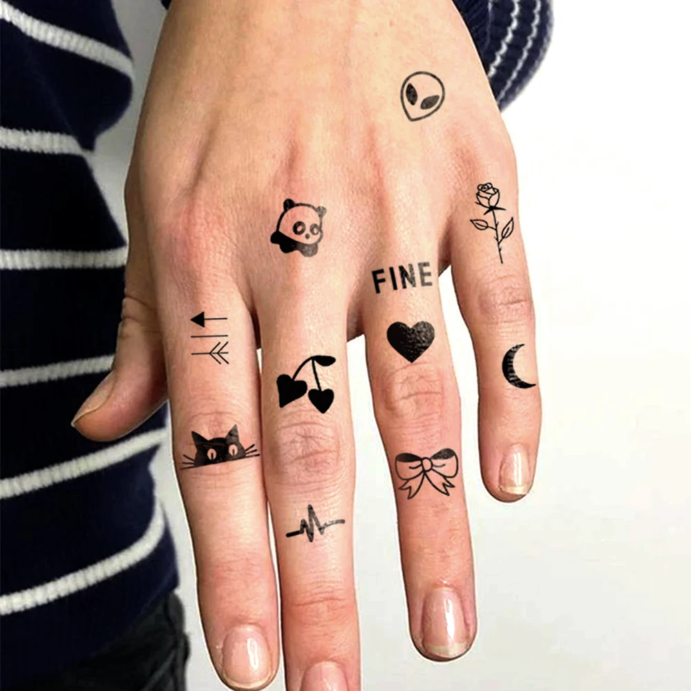 10 قطعة نمط إصبع لطيف مقاوم للماء المؤقتة الوشم ملصق السماء المرصعة بالنجوم رائد الفضاء ارتفع الجسم الفن الذراع وهمية تاتو كم النساء الرجال