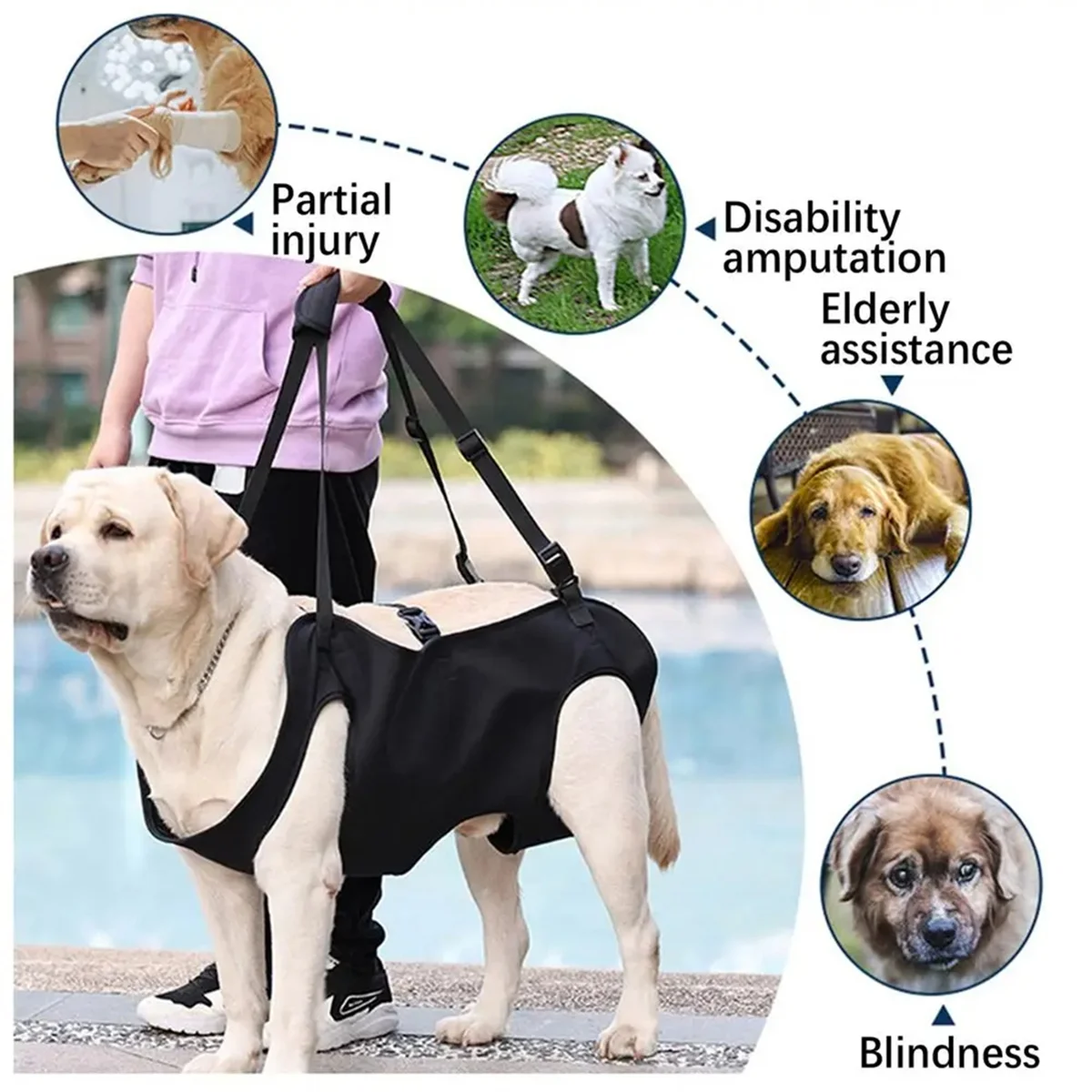 Dog Carrying Harness Pet Support Harness Puppy Rehabilitation Lift Vest Adjustable Strap Thicken Handle for Injuries,XL