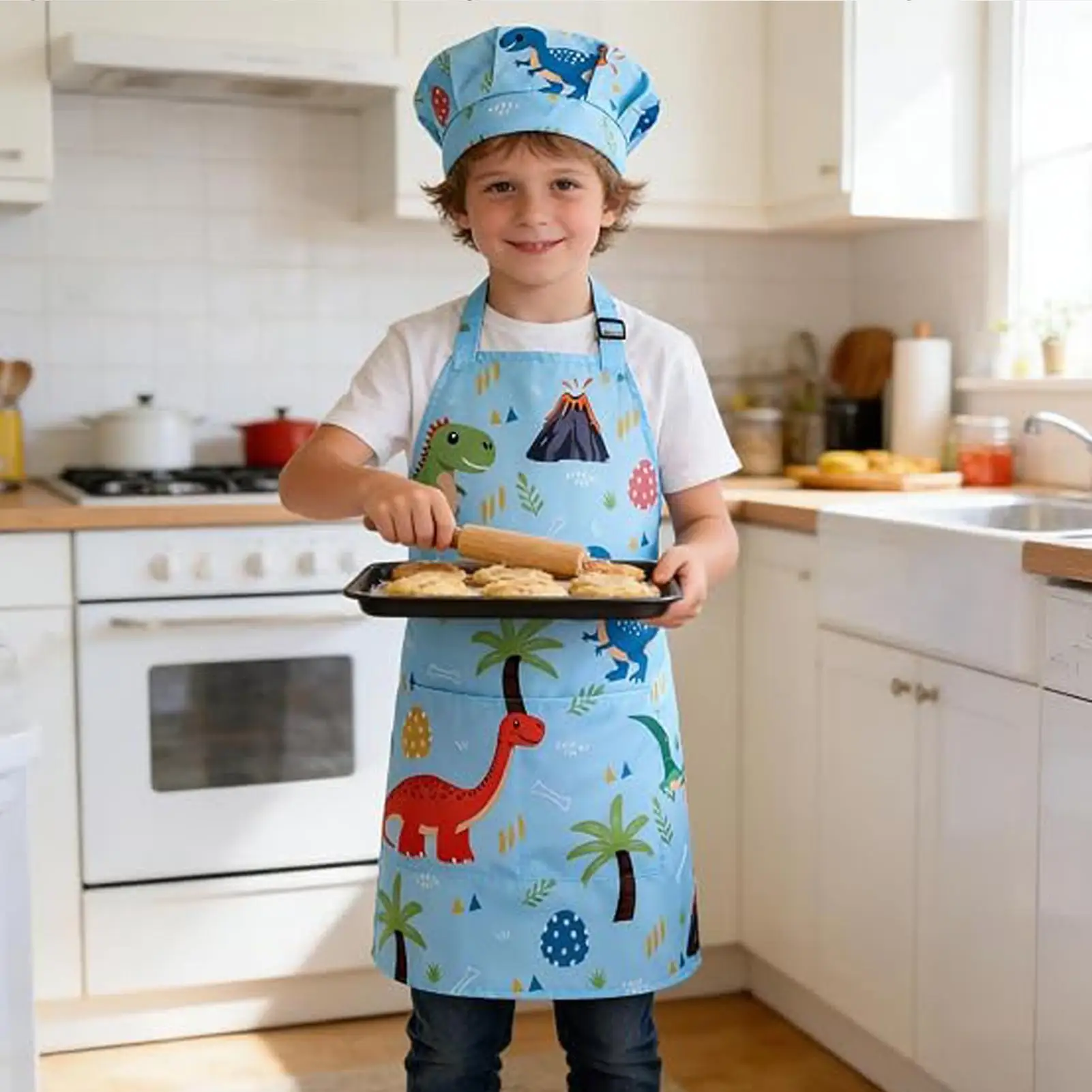 Kids Chef Hat And Apron Kitchen Cooking Costume Children Apron Adjustable With Pockets For Boys Girls Homeschool School Home - view 2