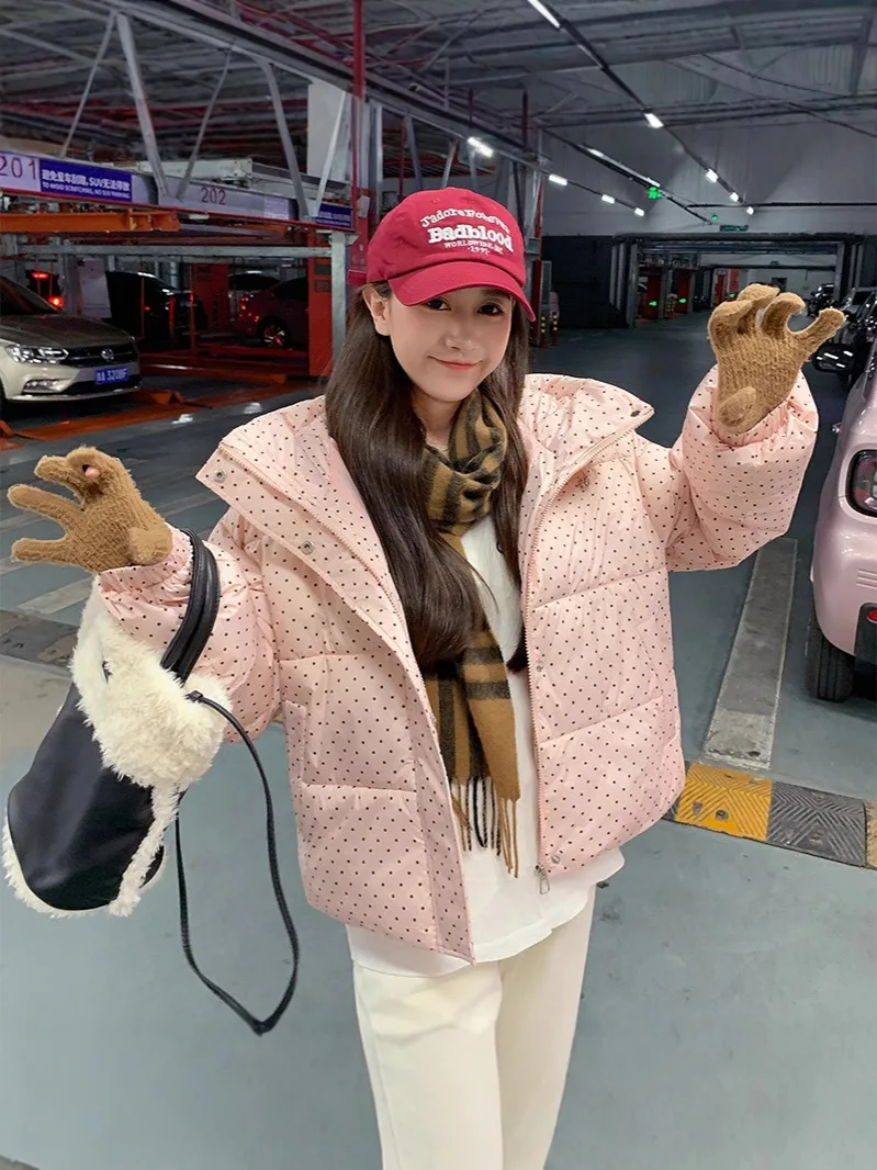 Women Parkas Hooded Print Spliced Parka Long Sleeve Zipper Cardigan Coats Loose 2025 Winter Basics Pockets Covered Button