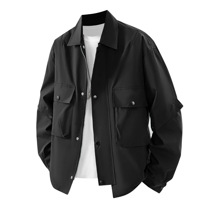 

Весна 2026: Мужская повседневная модная ветрозащитная свободная рабочая куртка с простым воротником, верхняя одежда из полиэстера