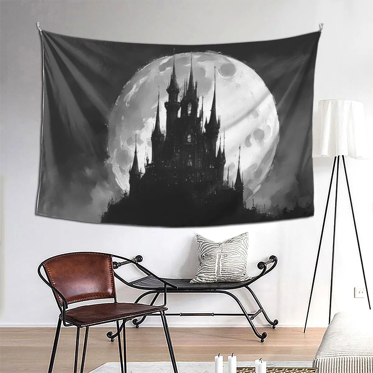 

Black And White Gothic Castle Tapestry Art Wall Hanging Aesthetic Home Decor Tapestries for Living Room Bedroom Dorm Room