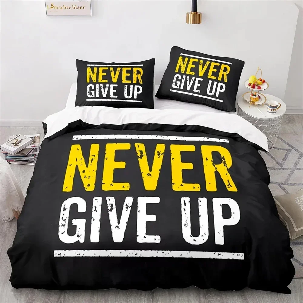 Never Give Up Theme Duvet Cover Set White Cloud Pattern King Queen Size Comforter Cover Polyester Quilt Cover for Kids Teens