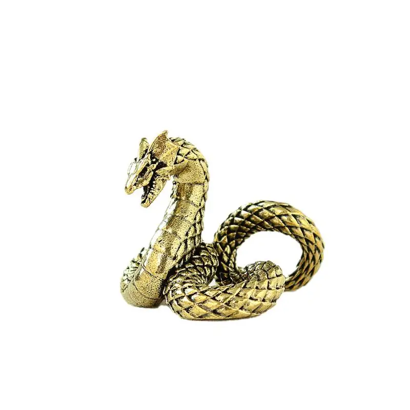 تمثال تنين مفصلي ثلاثي الأبعاد - لمسة نهائية نحاسية عتيقة مع وصلات متحركة، زخرفة مكتب سطح المكتب لديكور المنزل والهدايا