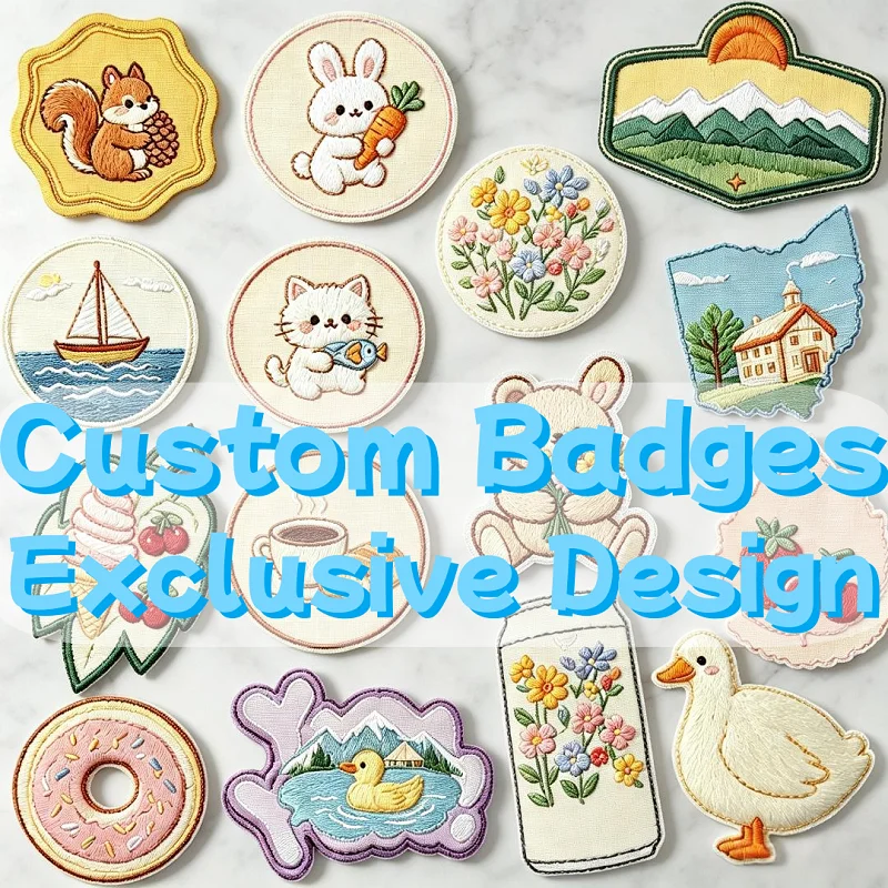 Cheap Custom Medallion Personalized Graduation Medals Fabric Embroidered Patch Cute Animal Mountain Landscape Custom Cloth Badge