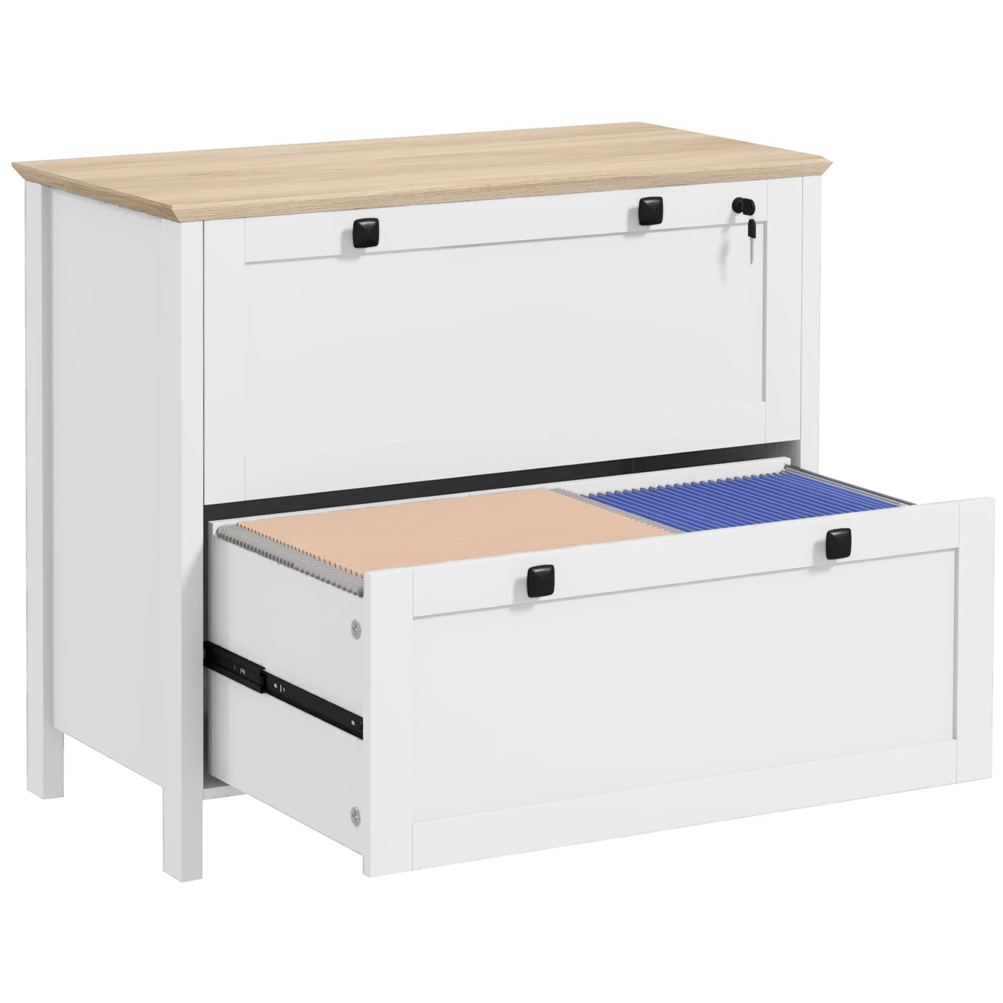 2 Drawer File Cabinet with Lock, Lateral Filing Cabinet with Keys and Adjustable Hanging Bar for Letter, A4 and Legal Size for Home Office, White