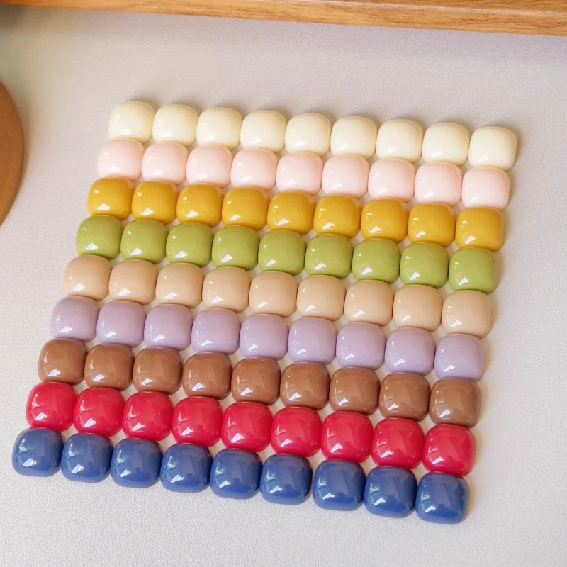 Free shipping 100pcs/lot 10mm color print geometry square shape resin cabochon beads diy jewelry garment/hair accessory