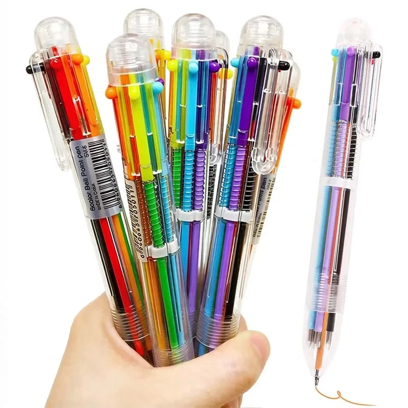 1/6PPCS 6-in-1 Transparent Cartoon Ballpoint Pen Creative Cute Colorful Swivel Supplies School&Office Supplies