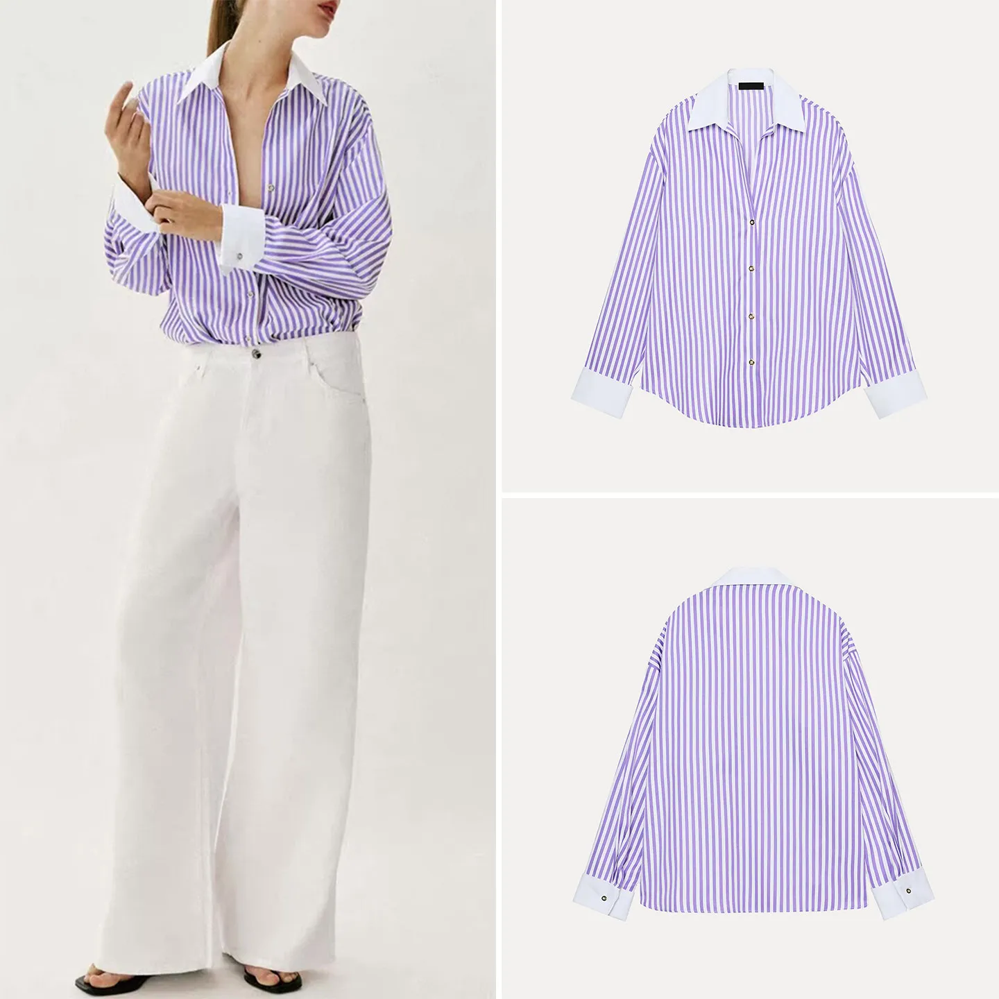 

Women's Casual Stripe Shirt Long Sleeve Turn-down Collar Versatile Retro Button Summer Fashion 2026 Loose Fit European Style