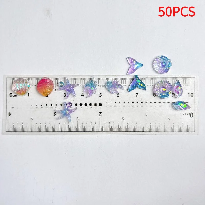 *Conch Shell 3D Nail Charms 50PCS Colorful Ocean Jellyfish Translucent Resin for DIY Manicure Art Use