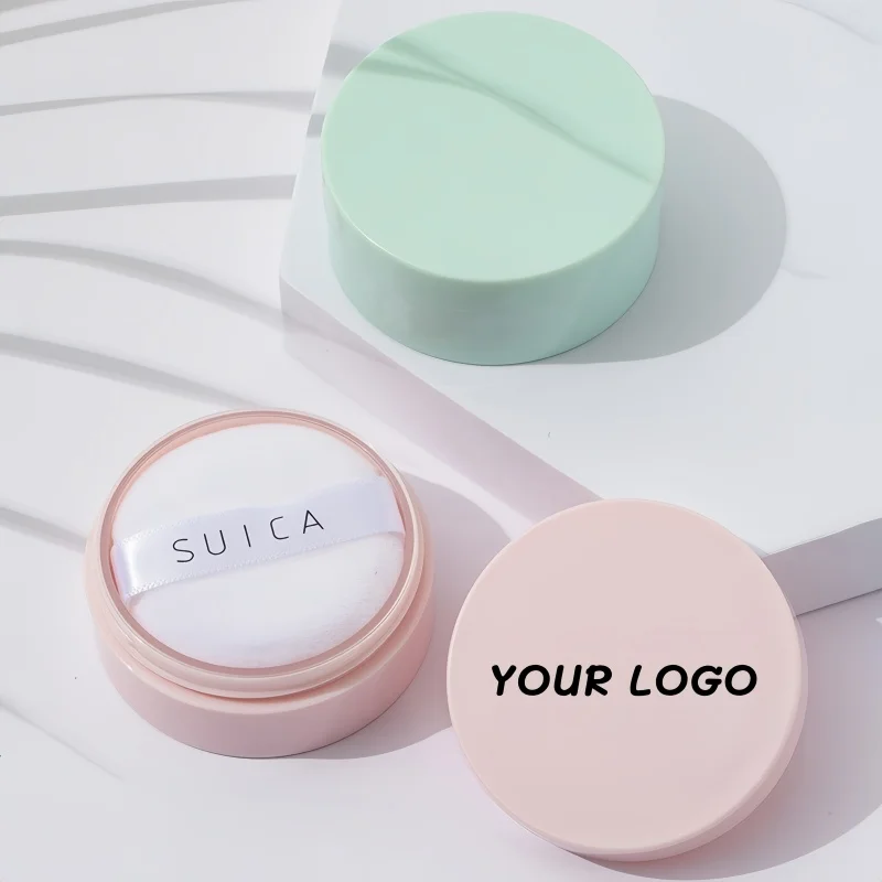 【Logo Custom】50Pcs Customized Macaron Colored Loose Powder Box with Powder Puff Professional Beauty Packaging Material