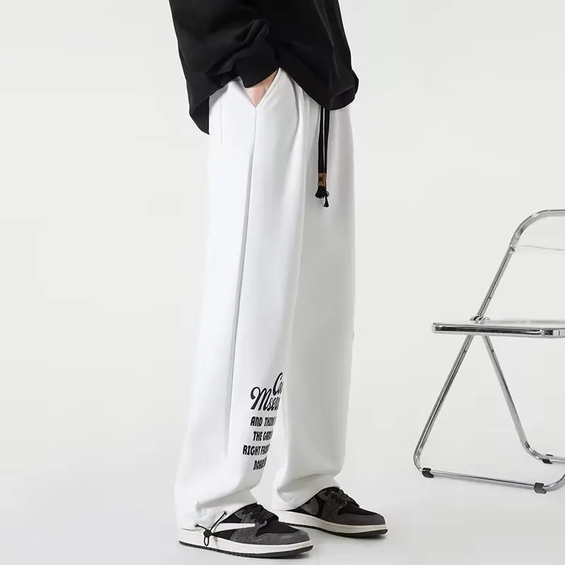 New Men's Casual Street Style Trendy Print Fashionable Black and White Color-Block Straight Cut Design Sweatpants Men Pants