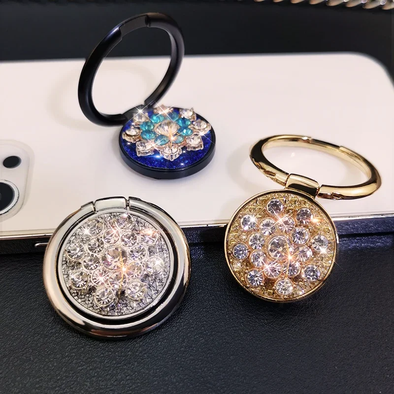 Phone Buckle Ring Holder Rhinestone Fashion Sequin Finger Buckle Ring Metal Pull Ring Desktop Support Bracket Adhesive Type