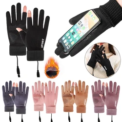 Touch Screen Electric Heated Hand Warmer Windproof USB Rechargeable Heating Thermal Gloves 2 Finger Heated Gloves for Women Men