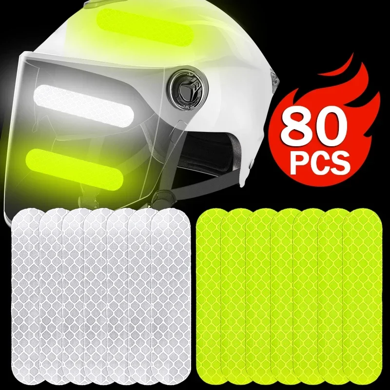 Pegatinas reflectantes para casco de seguridad, pegatinas de advertencia para motocicleta, bicicleta, snowboard, cascos de carreras, 80-10 piezas