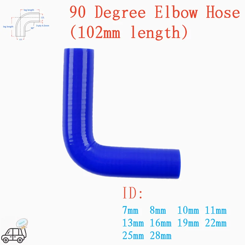 

3PLY 102mm Length Blue 90 Degree Elbow General Silicone Coolant Intercooler Hose ID 7mm 8mm 10mm 11mm 13mm 16mm 19mm 22 25 28mm