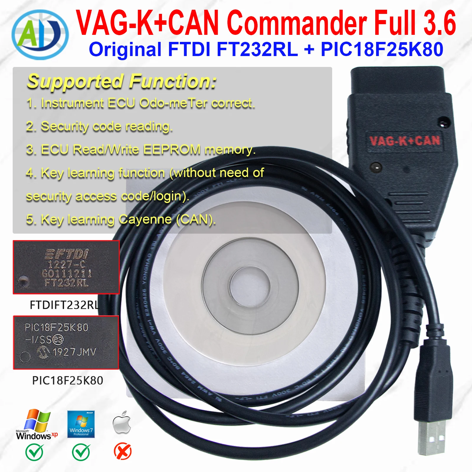 K CAN Commander Full 3.6 for VAG OBD2 Programmer for VW/AUDI Car ECU Read/Write Key Learning OBDII Diagnostic Tool Code Reader
