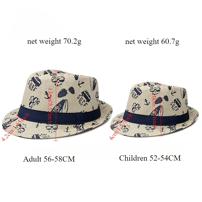 Соломенная шляпа для родителей и детей, песочная пляжная шляпа, детский топпер с мультяшным принтом, летние кепки с кленовым листом, китайский ресторан с принтом, джазовые кепки