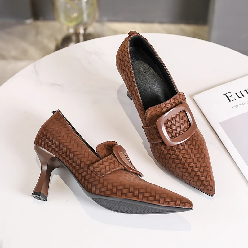 

Модная женская обувь для офисной вечеринки, туфли без шнуровки на высоком каблуке с острым носком, дышащие туфли-лодочки на тонком каблуке с пряжкой и ремешком, повседневные туфли на каблуке