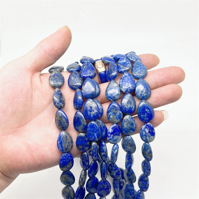 High Quality Natural Stone Lapis Lazuli Stone Beads Flat Tear Waterdrop Spacer Smmoth Bead 15'' Strand For DIY Jewelry Making