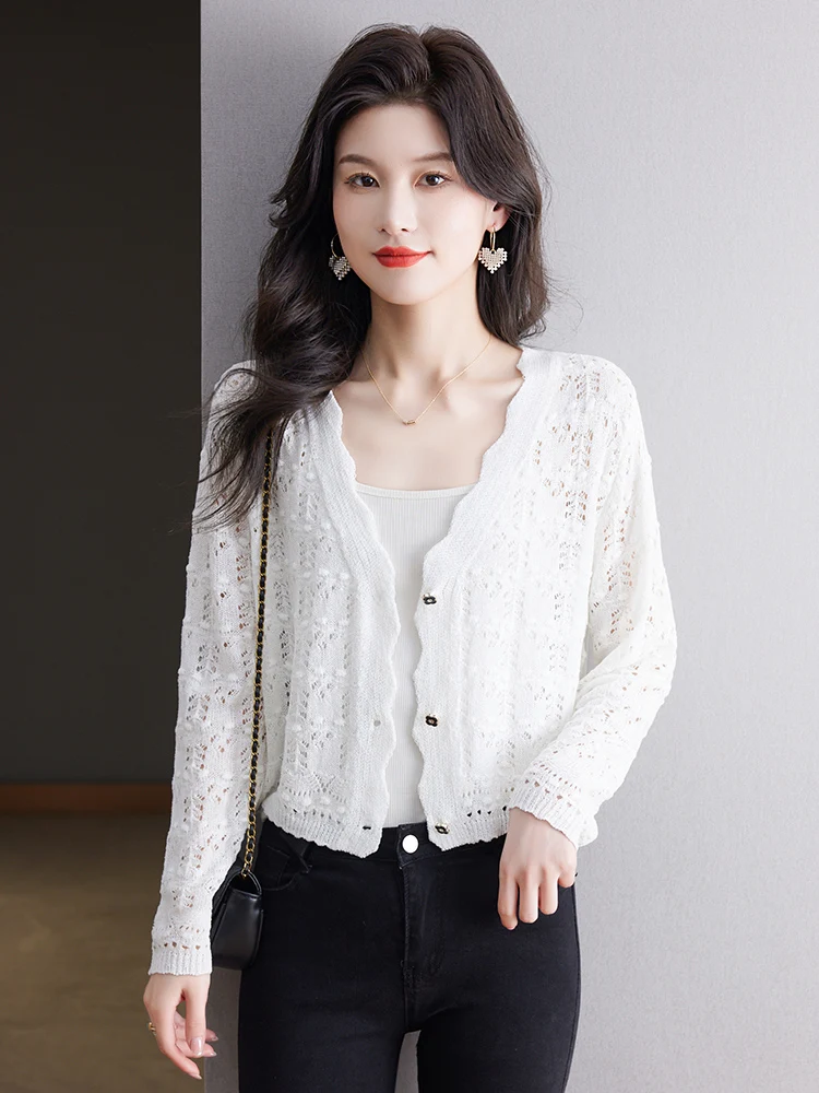 High Quality Summer Camisole Skirt with Summer Hollowed Out Knitted Cardigan for Women's Short Cover Up Small Shawl Jacket, Thin