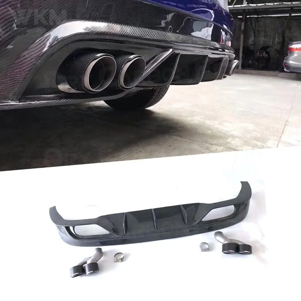 Carbon Fiber Car Rear Bumper Lip Diffuser With Steel Exhaust Muffler Tips for Jaguar F-PACE 2016-2018 Back Bumper Guard