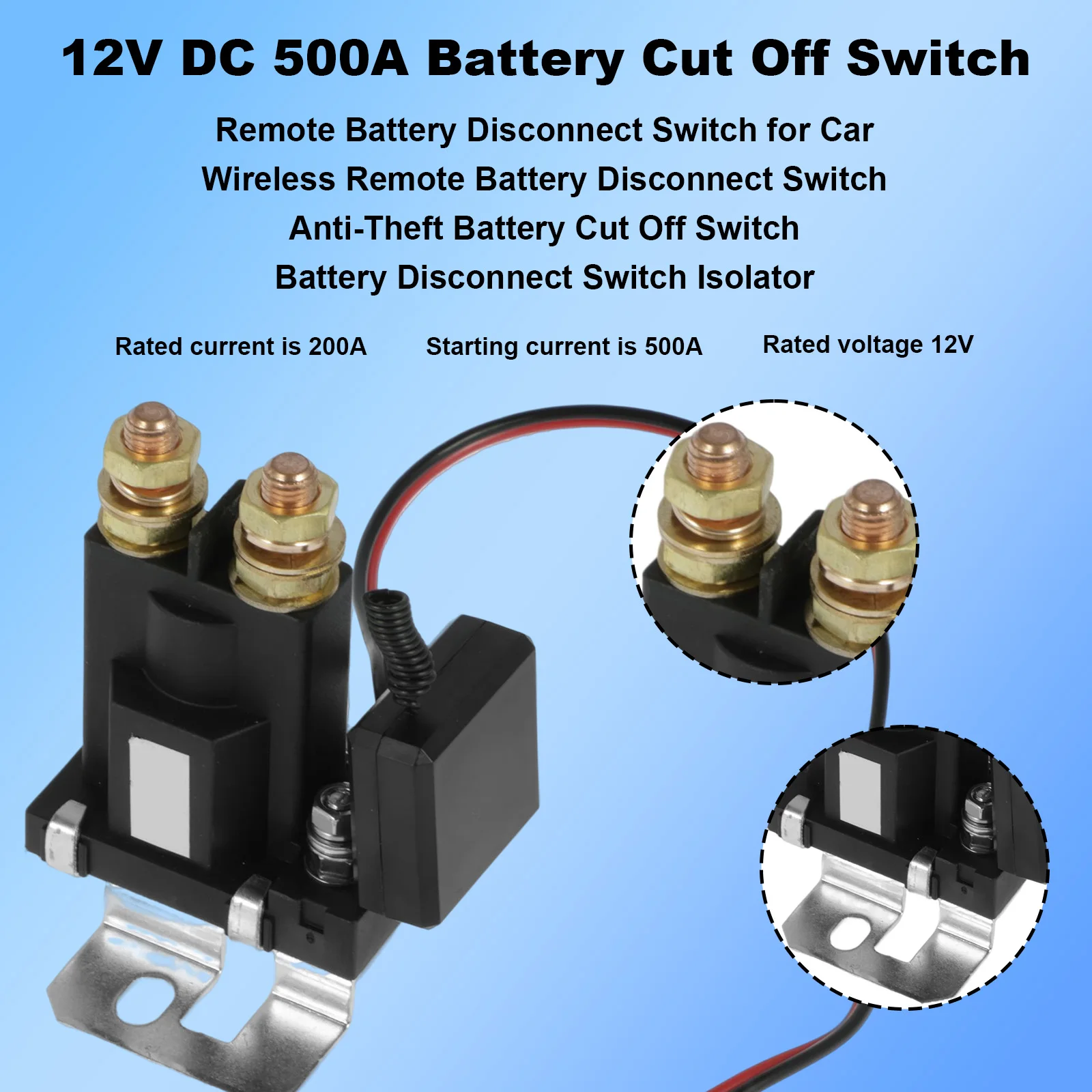 Battery Switch Relay 12V Dual Remote Control Battery Cut Off Switch Relay Anti-Theft Control Kill Switch for Car Boat RV Van