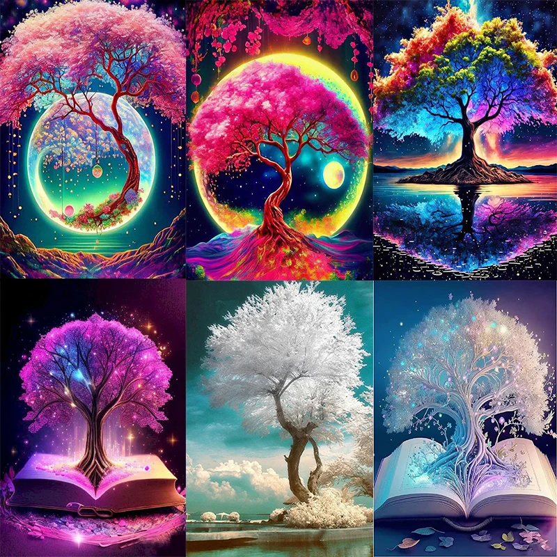 

AB Fairy Dust 5d Diamond Painting Tree Landscape DIY Full Square Round Mosaic Picture Book Embroidery Creative Hobbies Wall 2024