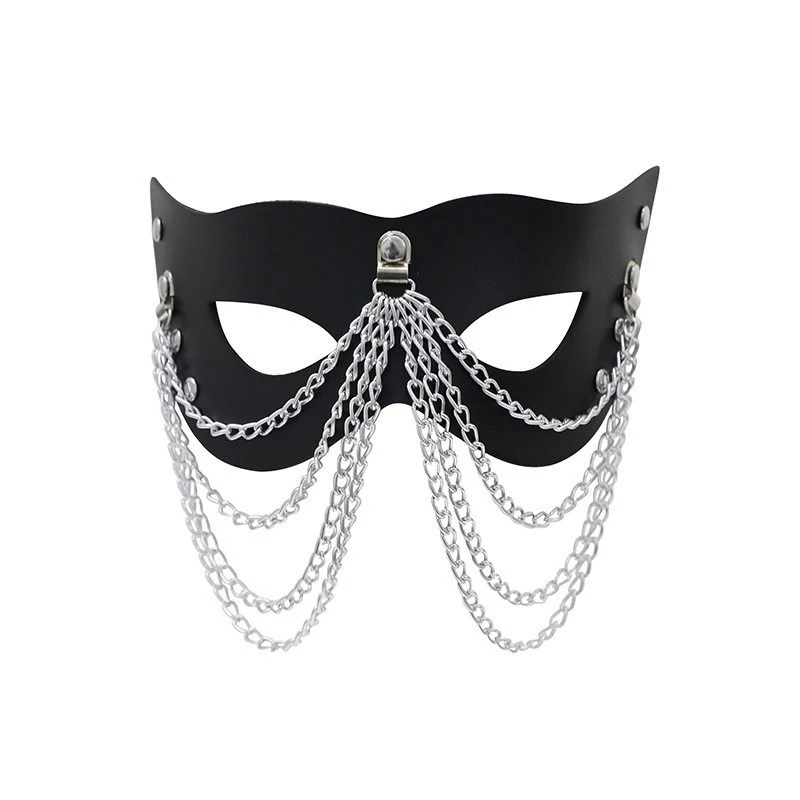 Women Leather Masquerade Mask With Multi Layer Tassel Chain Venetian Pretty Halloween Carnival Costume All-match Nightclub Party