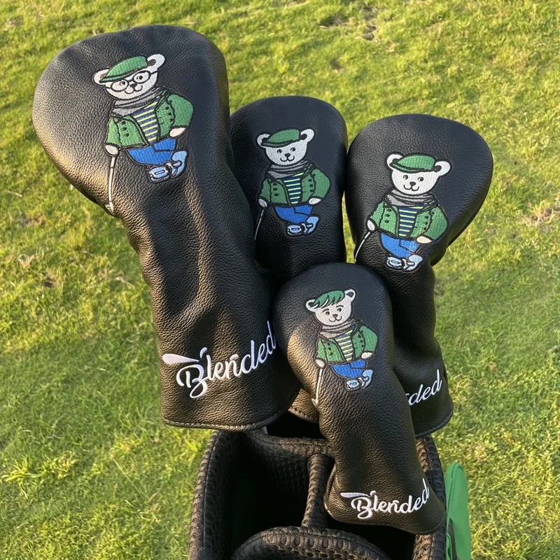 Cute bear Golf Club HeadCover Fairway For Driver Hybrid Wood cover Waterproof PU leather Thicken Unisex Golf Accessories