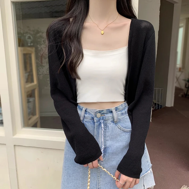 

Women's Tops Casual Fashion Korean Version Knitted Long Sleeves Summer Gentle Versatile Sun Protection Cardigan Tops