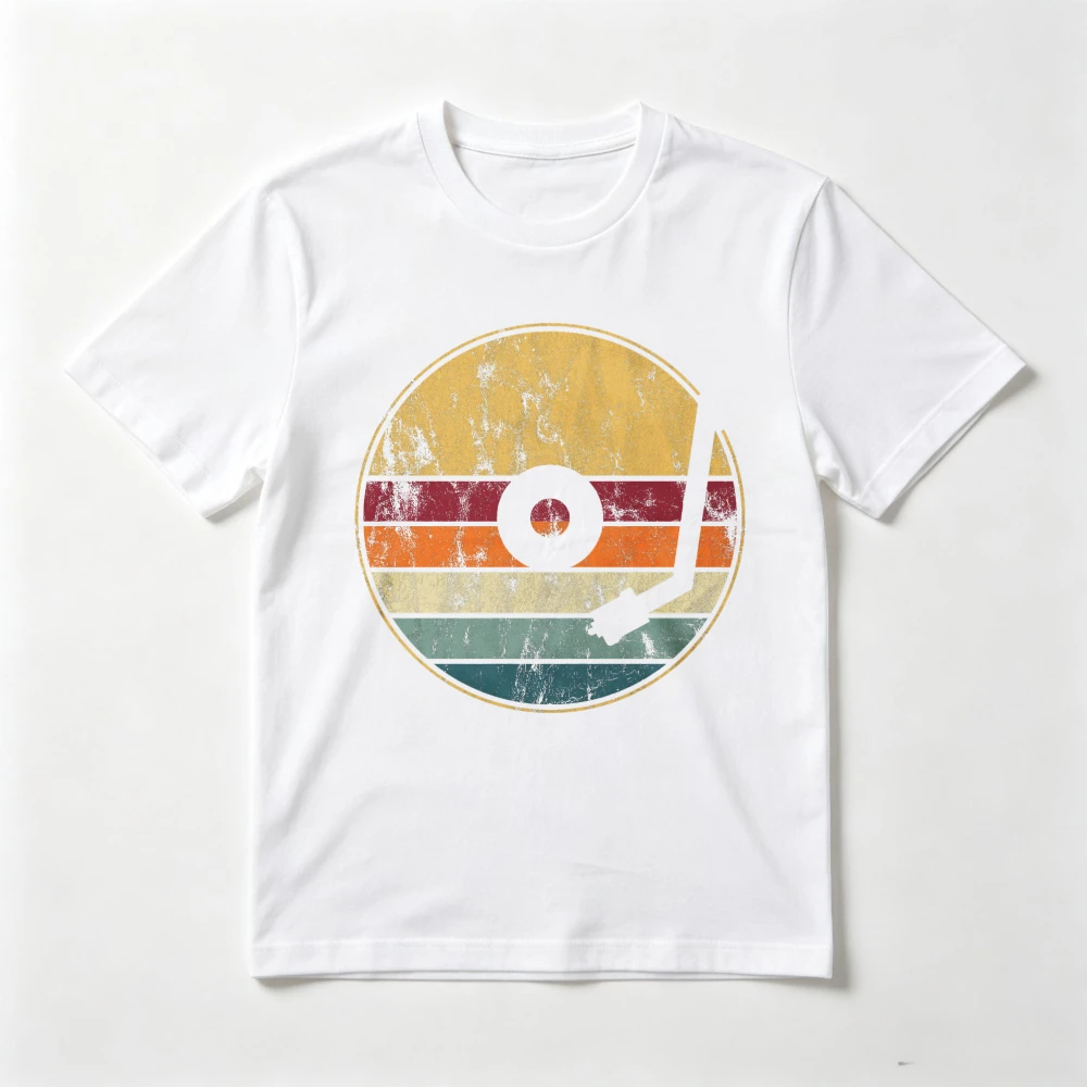 Retro Nostalgic Vinyl Record Player Graphic Printed Man Women T-Shirt Short Sleeve O-neck Casual Fashion Loose Summer Tees