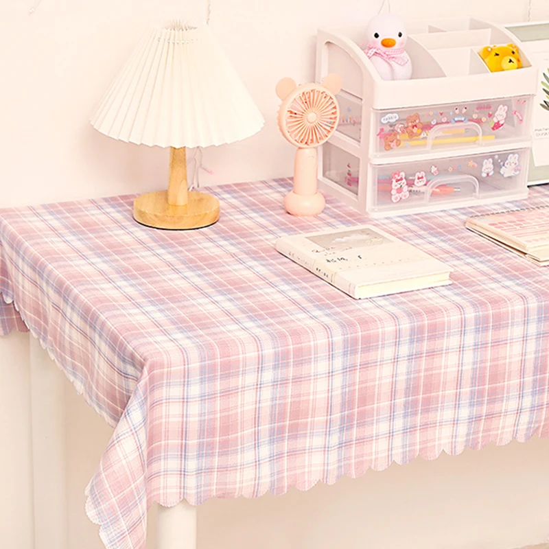 Plaid Table Cloth Japanese Fresh Checkered Tablecloth Bedroom Dormitory Dressing Table Mat Rectangular Tablecloth Desk Decor