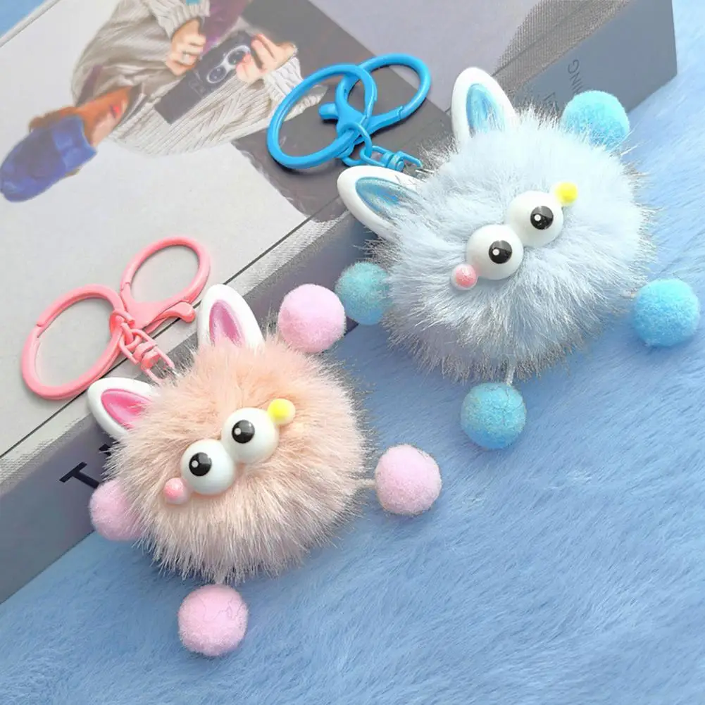 Plush Keychain Trendy Plush Fur Ball Keychain Mink Fur Lanyard Set Unique Briquette Pendant Fluffy Bag Charm Cute School Bag