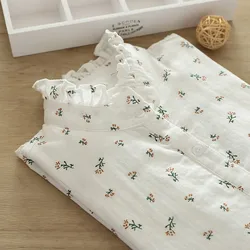 Elegant chic woman top 100% cotton yarn stand collar print shirts long sleeve blouses for women tops ladies clothes