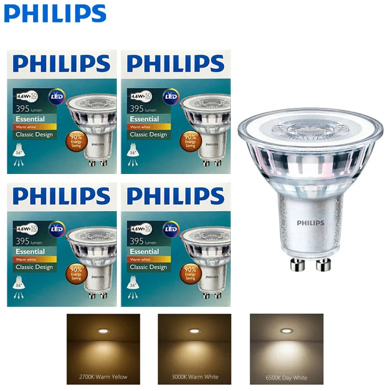 Philips 4.6W Essential LED Recessed Ceiling Spot Light GU10 PAR16 Equals 50W Halogen 36° Classic White Beam 220‑240V