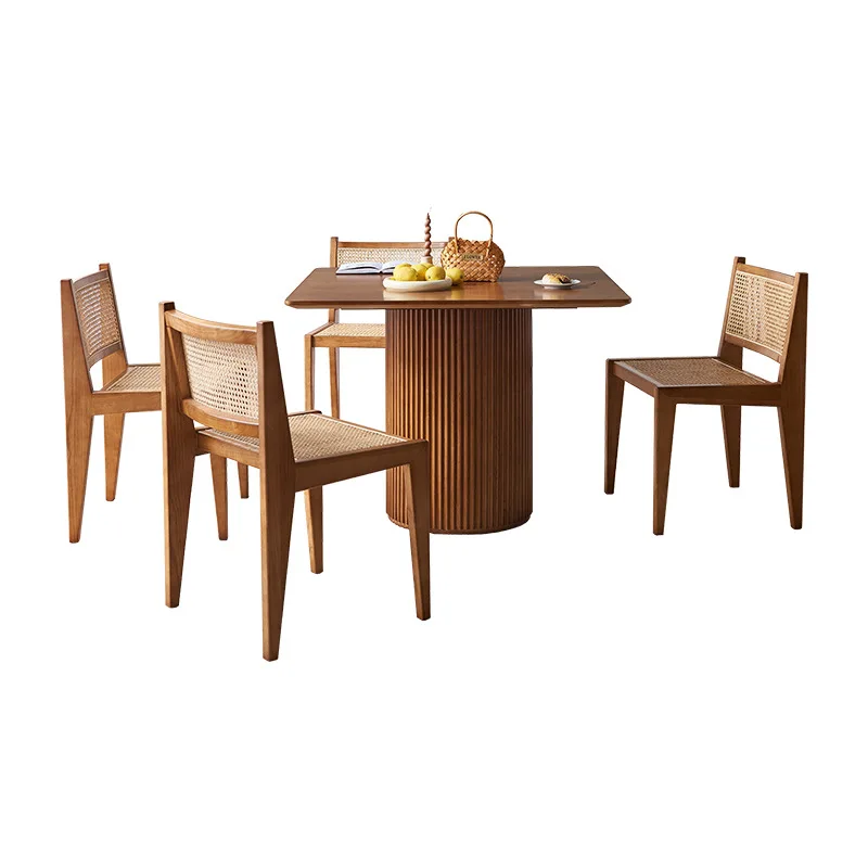 LMM Japanese-style rattan dining table Household wabi-sabi wind B & B hotel solid wood dining table and chair combination