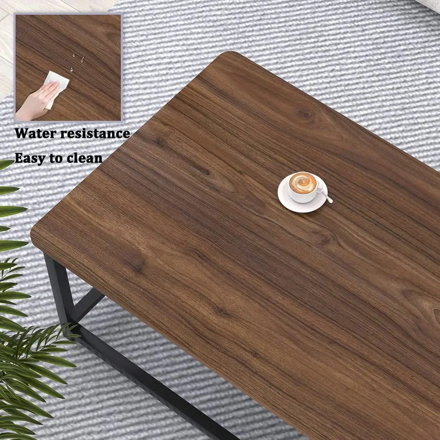 Modern Coffee Table, Rustic Wood and Metal Center Table for Living Room, Industrial Rectangle Cocktail Tea Table with Storage Sh