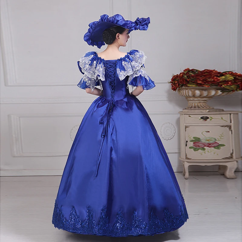 カスタマイズされたブルーボールガウン中世宮廷イブニングドレスルネッサンスビクトリア朝のプロムパーティードレス仮装劇場パレード