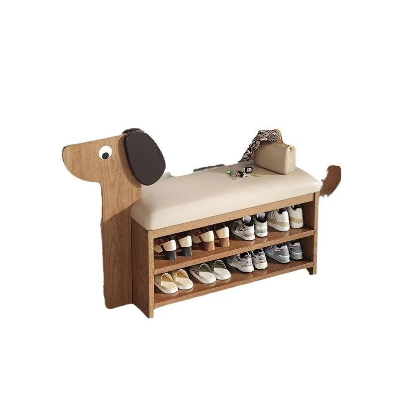 

Solid wood puppy shoe changing stool door home cute creative shoe rack shoe stool