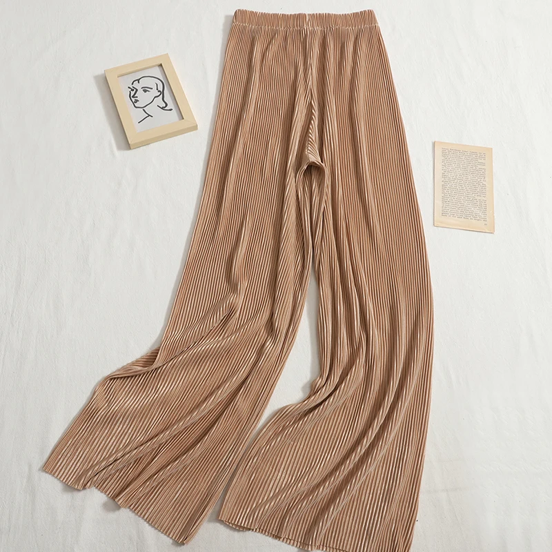 

Wide-Leg Pants Women's Spring Summer Cool New Pleated Straight-Leg Pants Outerwear Elastic High-Waist Casual Pants Trousers