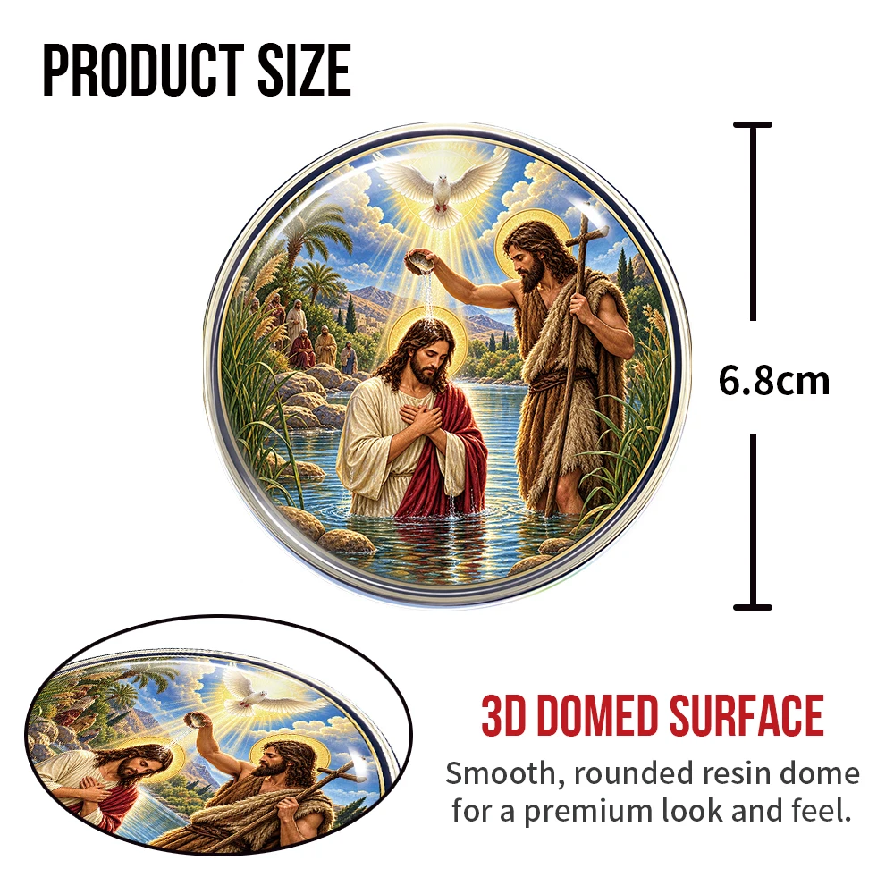 Baptism of Jesus Round Epoxy Resin Sticker Christian Car Decal Religious Waterproof Dome Sticker for Auto Truck Laptop Cup SUV