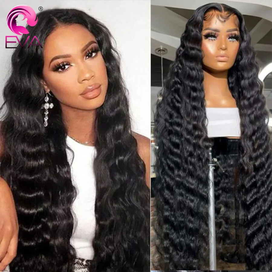 إيفا الشعر موجة عميقة 13x6 HD الدانتيل الباروكة الأمامية الطبيعية الأسود غلويليس شعر مستعار 5x5 6x6 HD الدانتيل إغلاق شعر مستعار قبل قطعها رقيقة جدا HD شعر مستعار