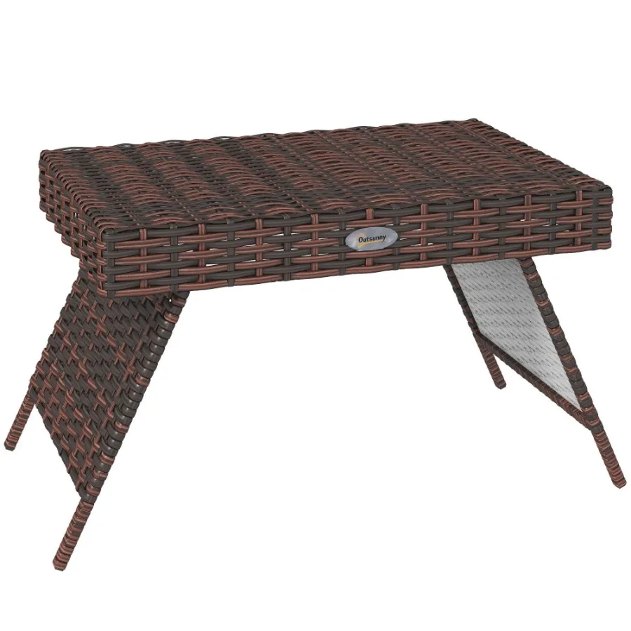 

Folding Rattan Side Table Outdoor End Table Hand Woven PE Rattan Coffee Table for Balcony Backyard Garden Lawn Courtyard Brown