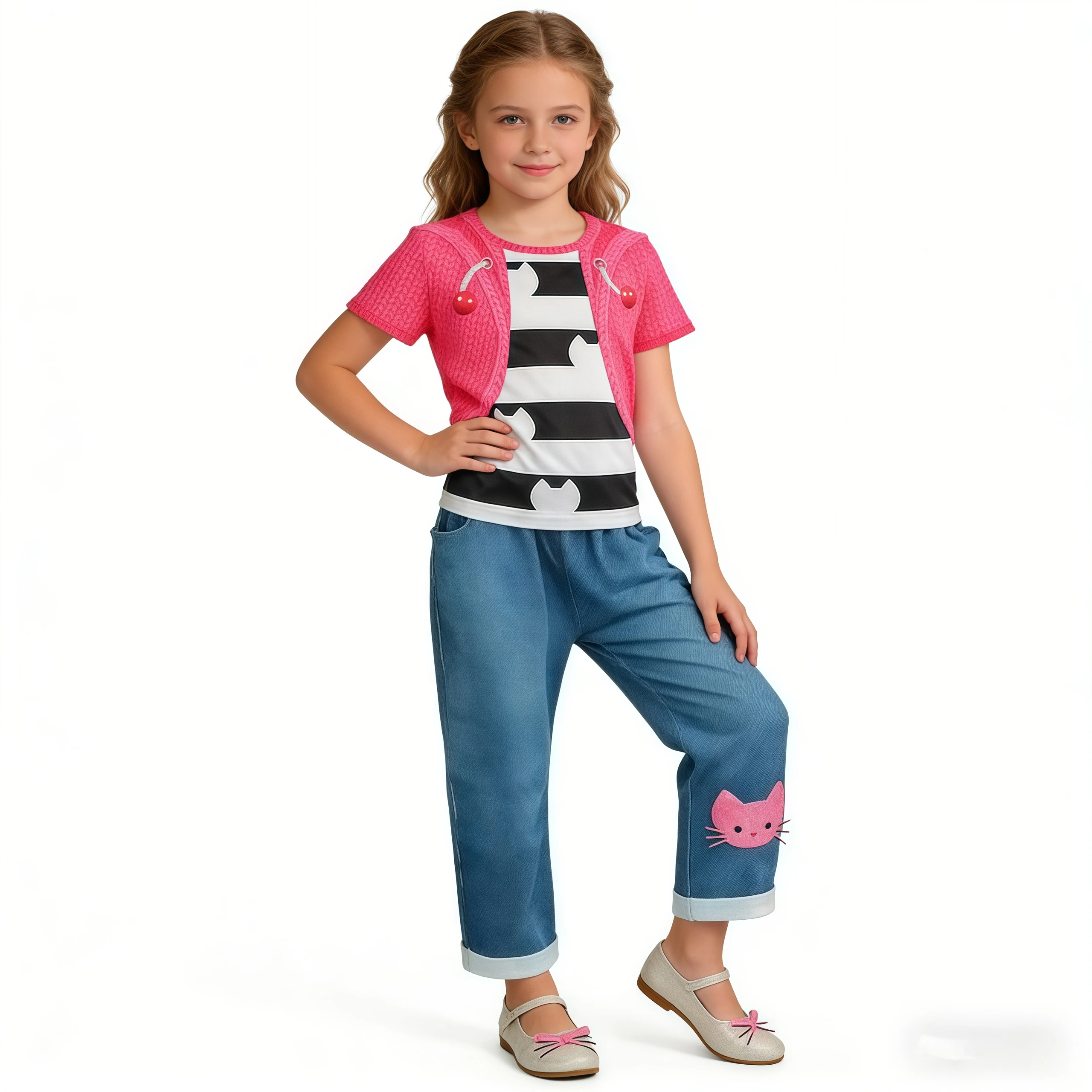 Kids Cartoon Costume Halloween Girls Cosplay Cats Printed Tops With Pants For Children Birthday Party Carnival Fancy Dress Up