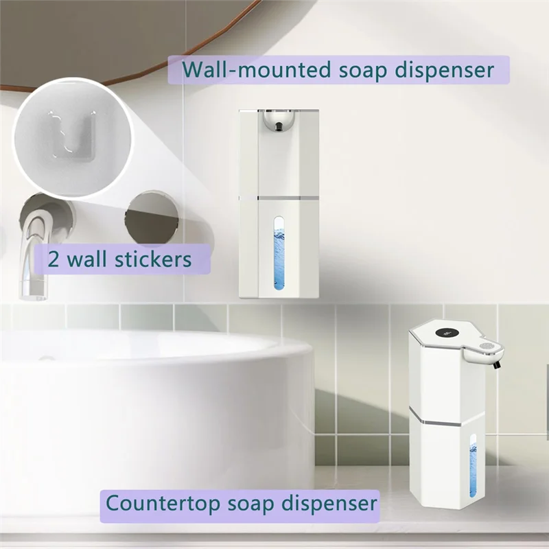 -موزع صابون أوتوماتيكي A25M رغوي بدون لمس: موزع صابون قابل لإعادة الشحن مثبت على الحائط للحمام