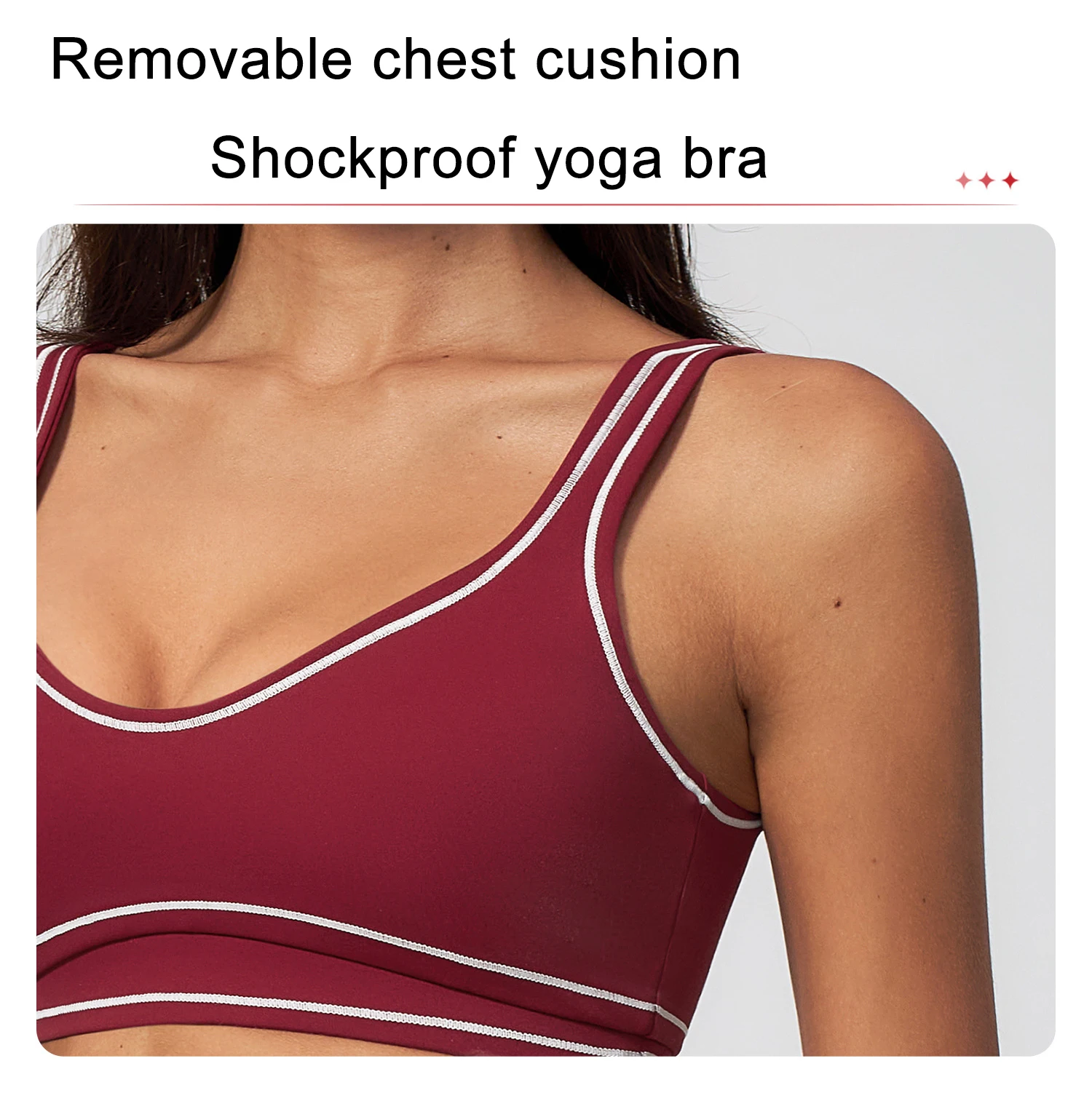 Farbblockierender Stoßdämpfender Lauf- und Yoga-BH für Damen mit Herausnehmbaren Brustpolstern, Raffung und Stoßschutz, Workout-Top, Sport-BH – Detail 6