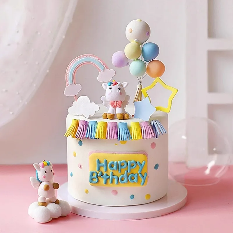 ユニコーンテーマケーキトッパー、1歳の誕生日パーティー用品、レインボーケーキトッパー、女の子の1歳の誕生日のカップケーキデコレーション